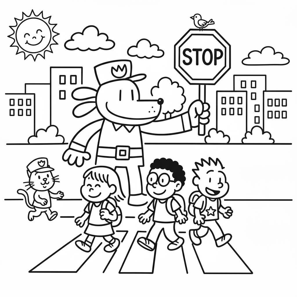 Desenho do Dog Man segurando placa de pare para colorir