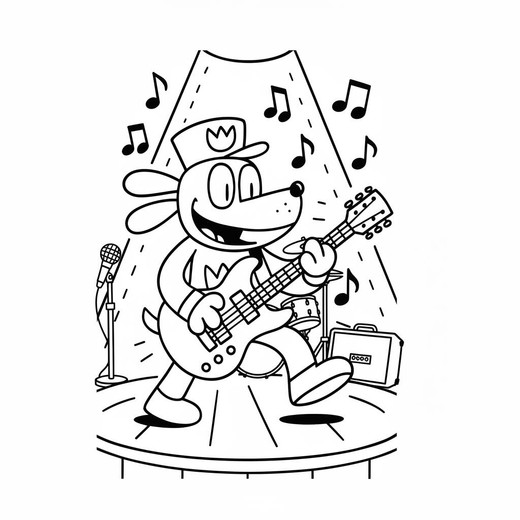 Dibujo de Hombre Perro tocando la guitarra para colorear
