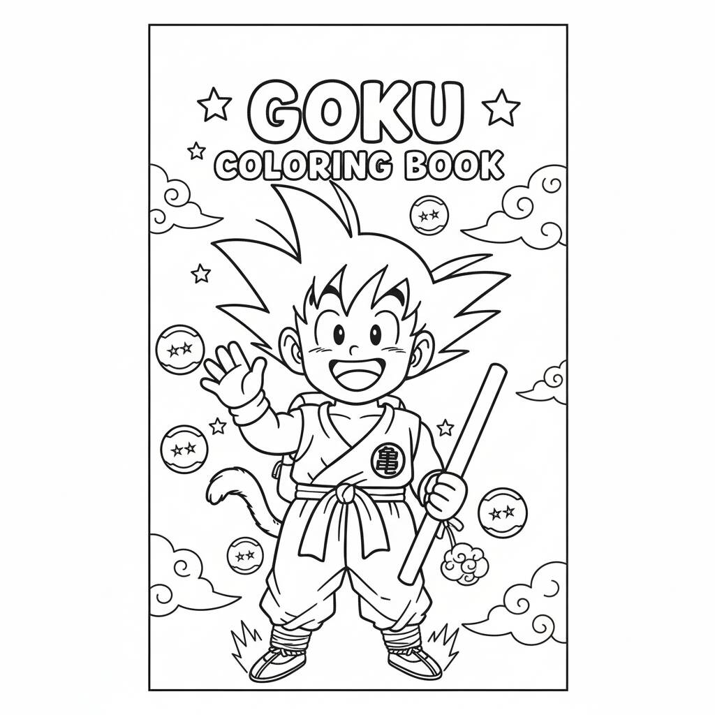 Goku with stick coloring page