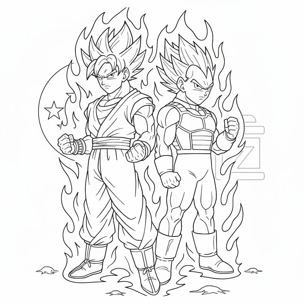 Desenho do Goku e Vegeta para colorir