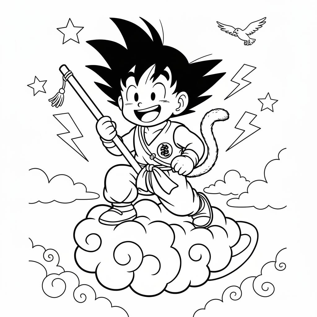 Dibujo de Goku en la nube para colorear