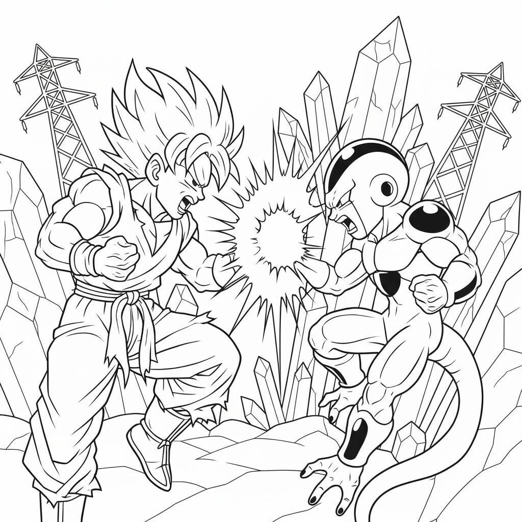 Desenho do Goku lutando contra Freeza para colorir