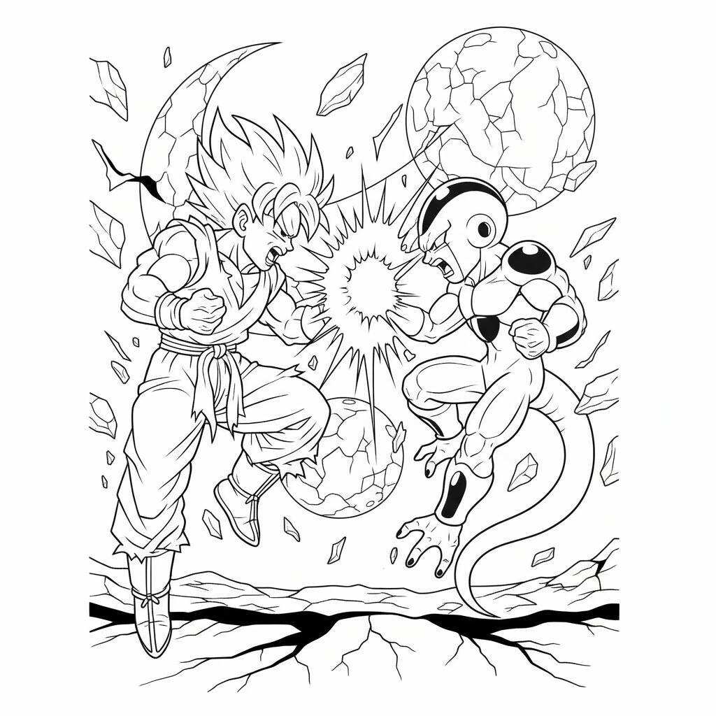 Desenho do Goku lutando contra Freeza para colorir