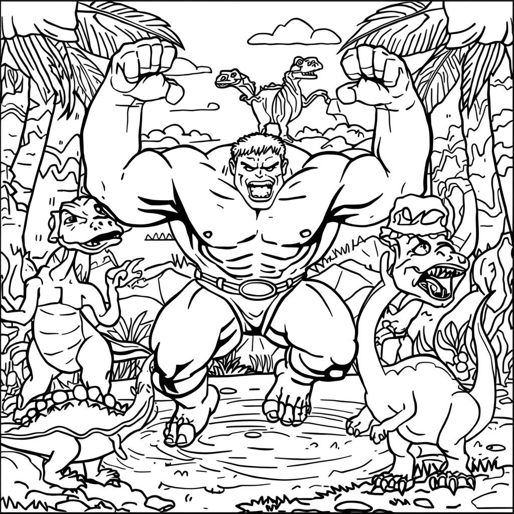 Desenho do Hulk e Dinossauros para Colorir