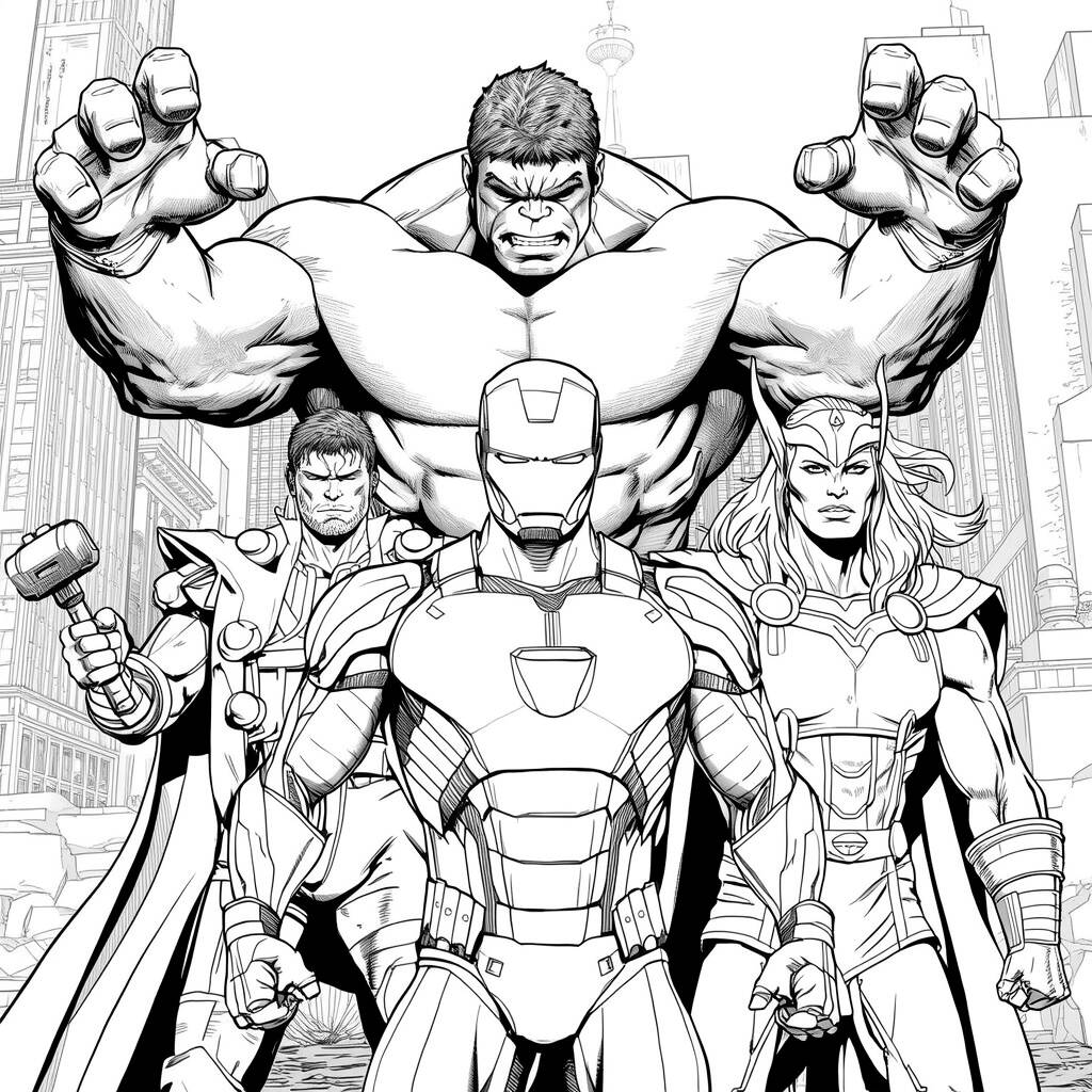 Desenho do Hulk e seus Amigos para Colorir