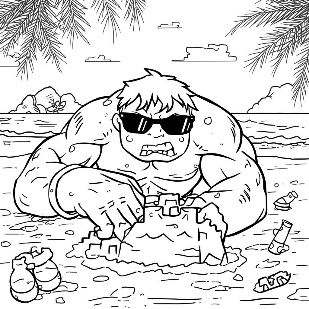 Desenho do Hulk em um Dia de Praia para Colorir