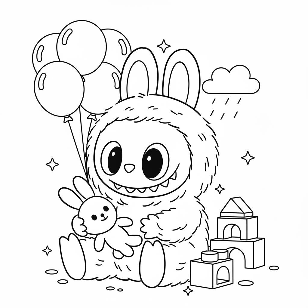 Desenho do Labubu com balões para colorir