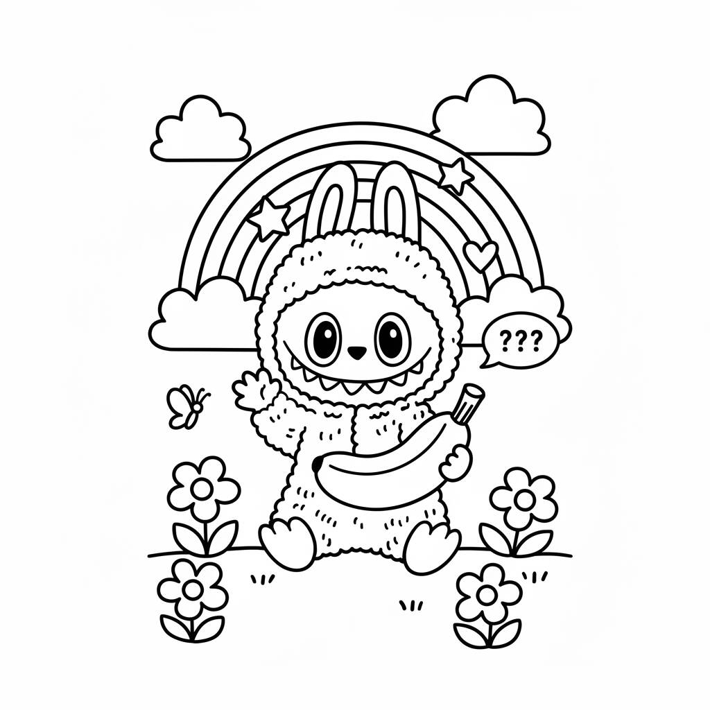Desenho do Labubu divertido com banana para colorir