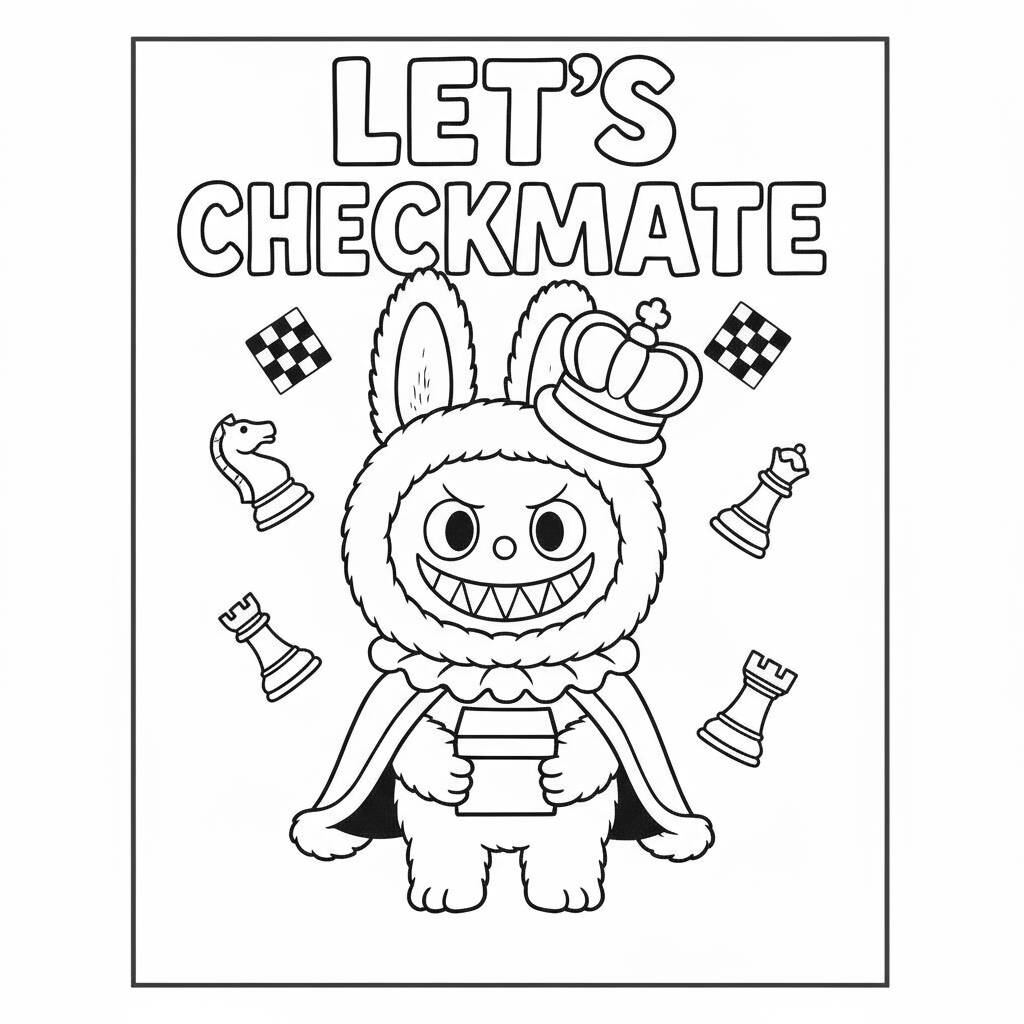 Desenho do Labubu jogador de xadrez para colorir