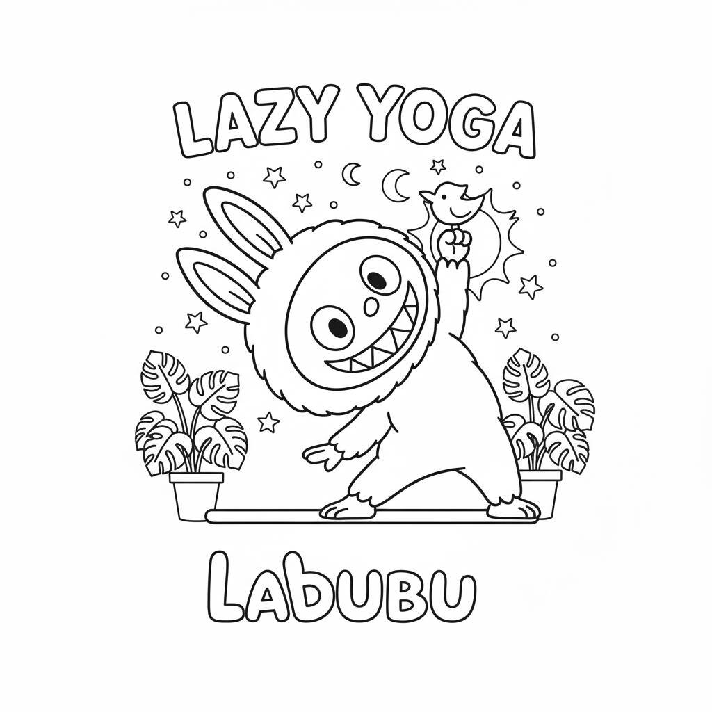 Desenho do Labubu praticando yoga para colorir
