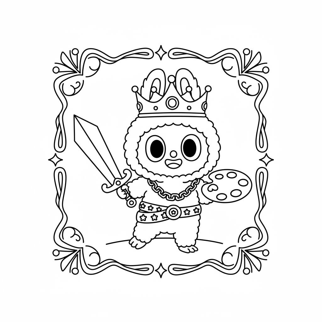 Desenho do Labubu rei aventureiro para colorir