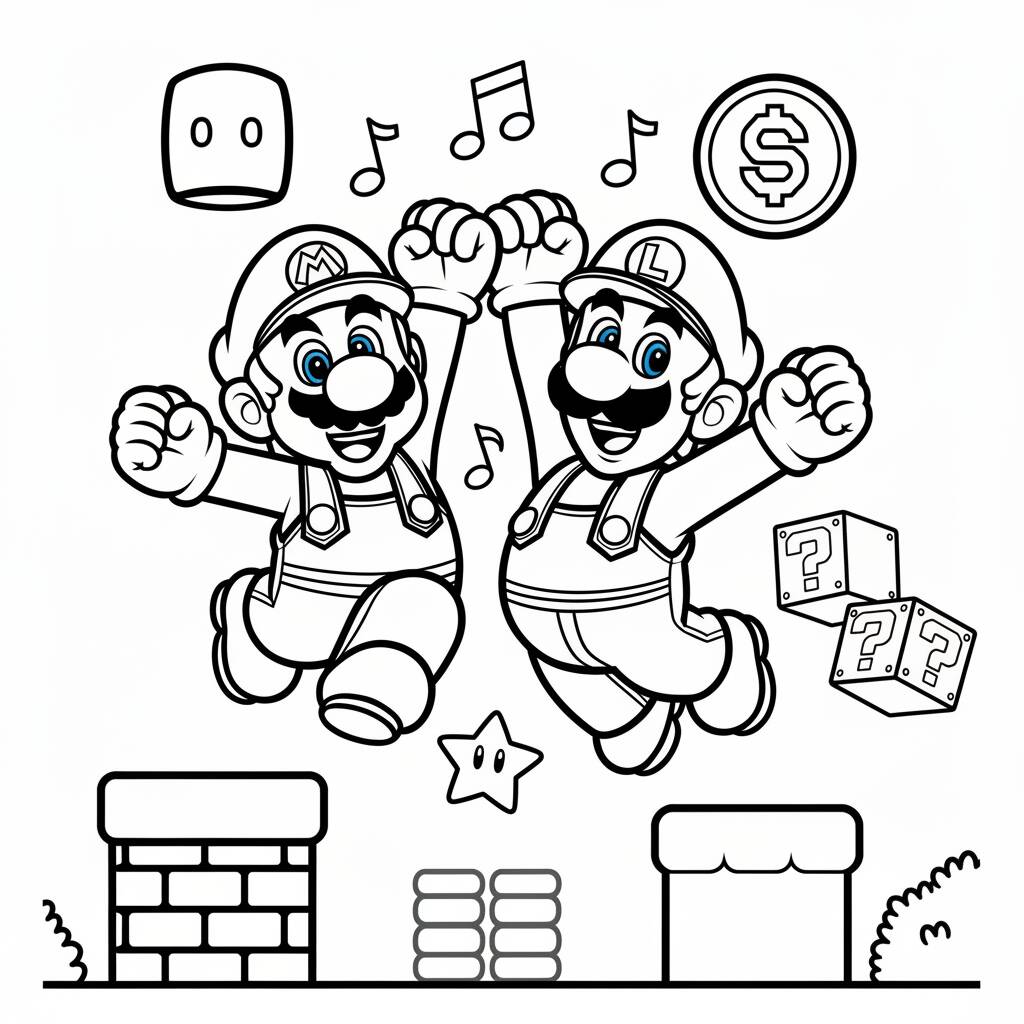 Desenho do Mario e Luigi para colorir