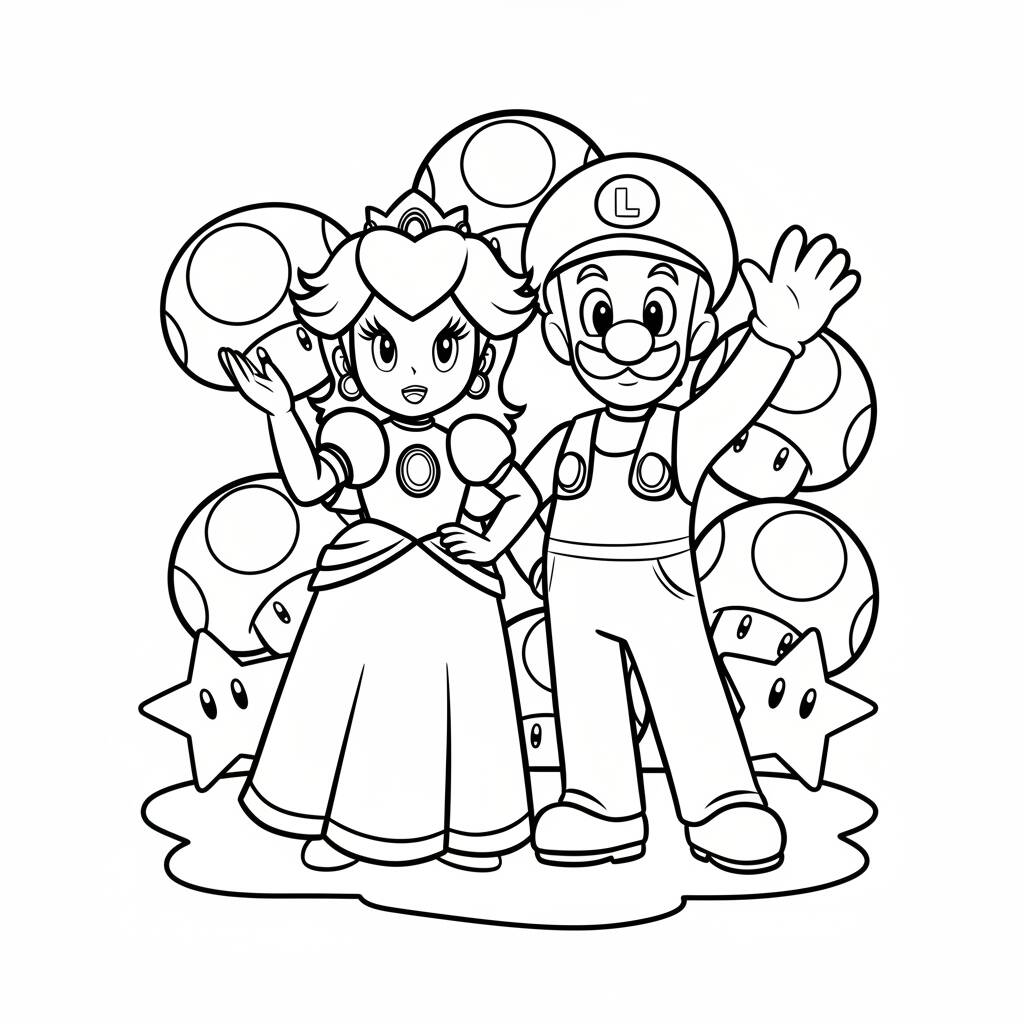 Mario and Princess Peach coloring page