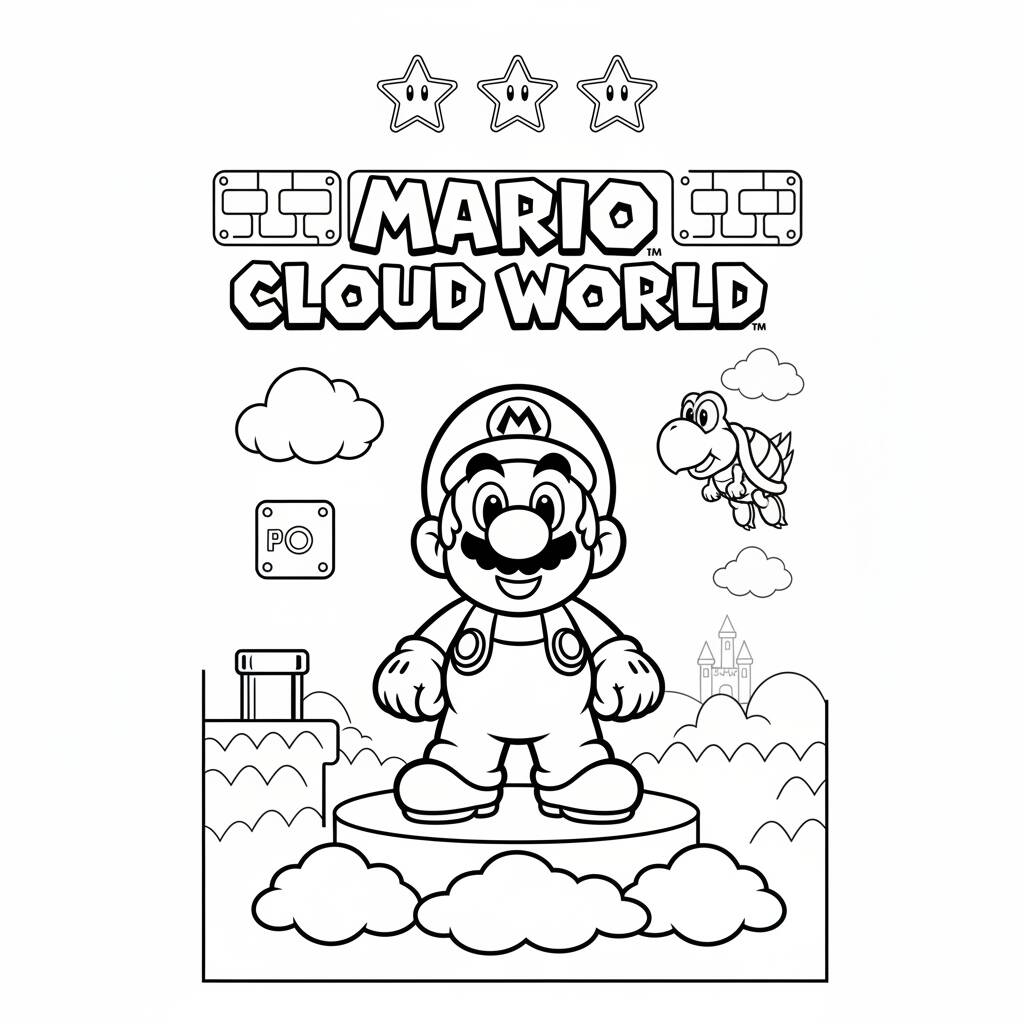 Desenho do Mario no Mundo das Nuvens para colorir