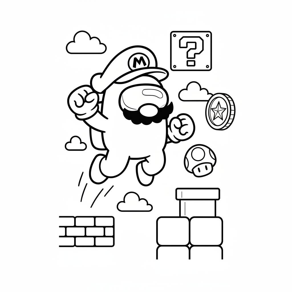 Desenho do Mario pulando para colorir