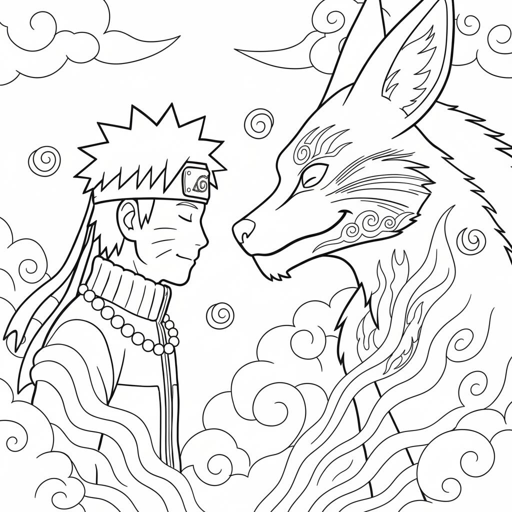 Desenho do Naruto com a Raposa de Nove Caudas para colorir