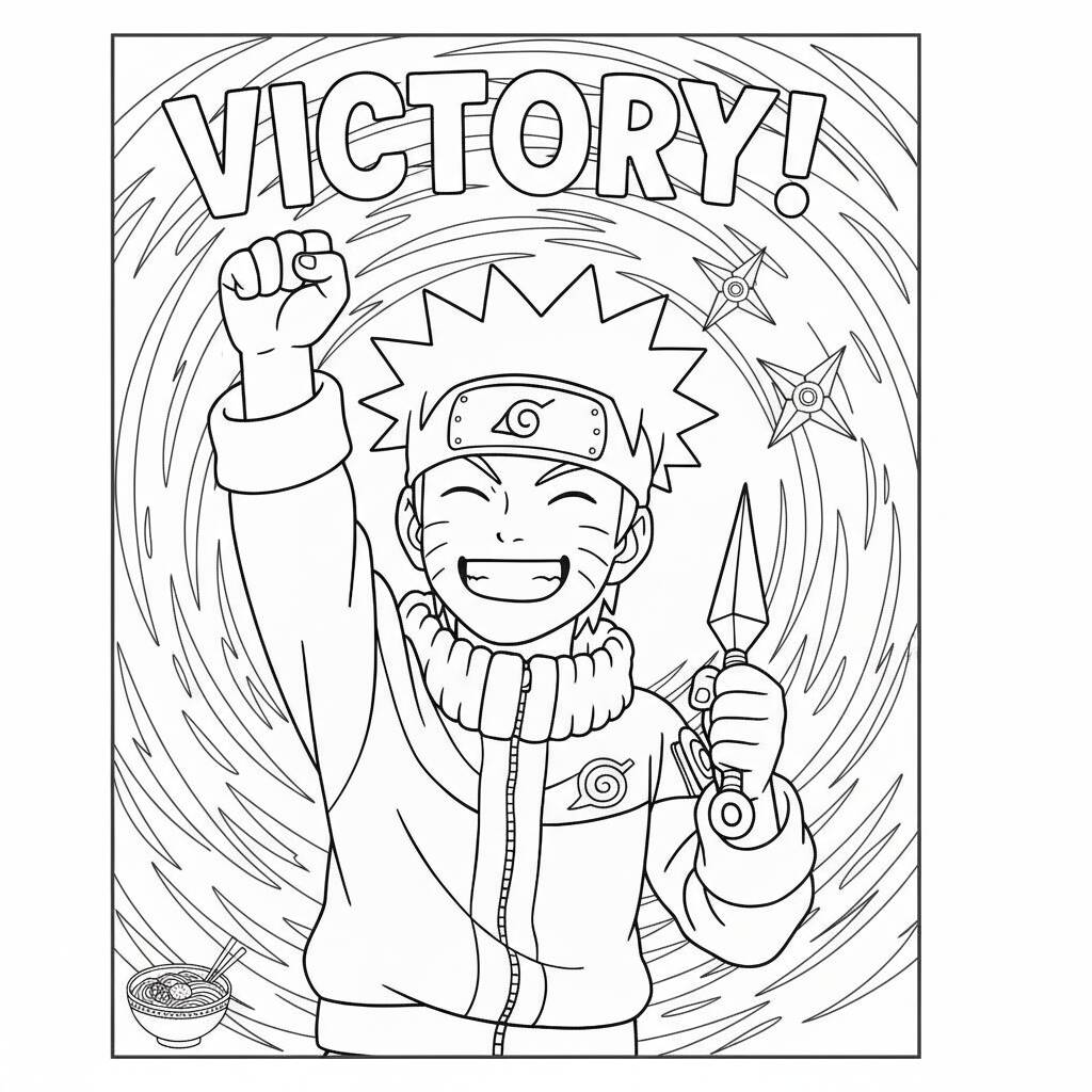 Desenho do Naruto comemorando a vitória para colorir