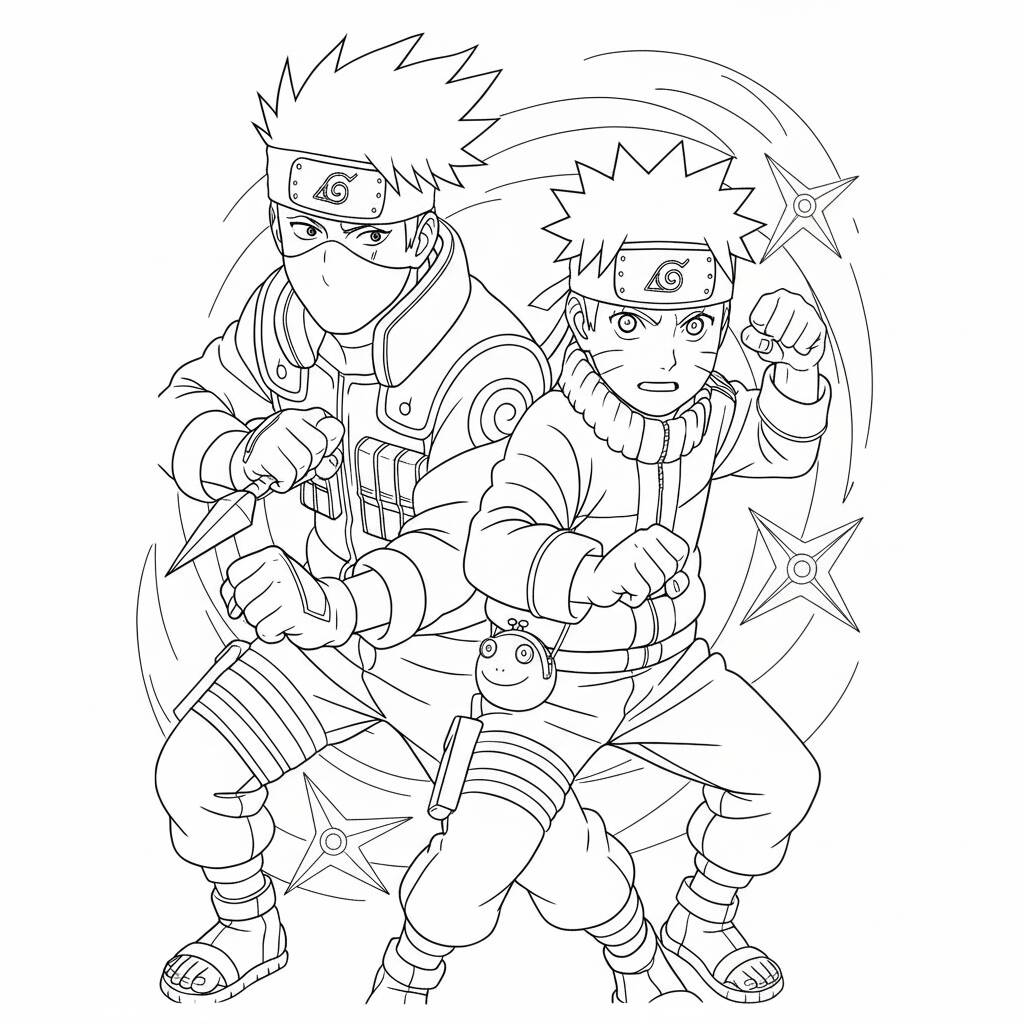 Desenho do Naruto e Sasuke prontos para a batalha para colorir