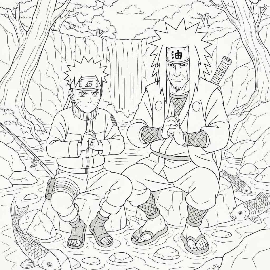 Desenho do Naruto e do Kakashi para colorir