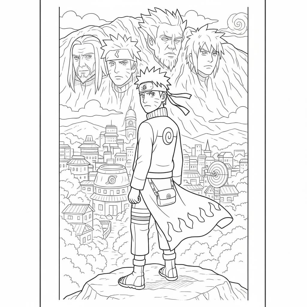 Desenho do Naruto e dos Hokages para colorir