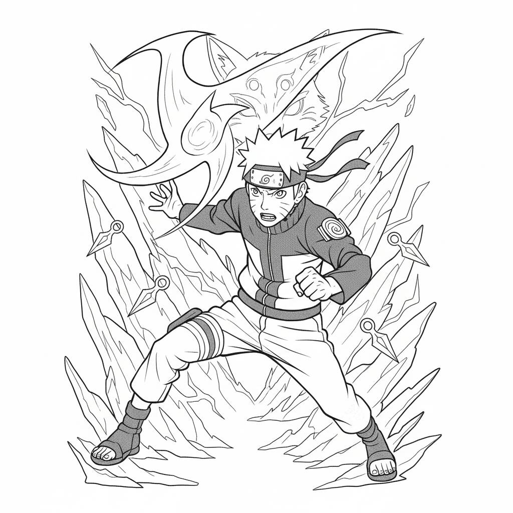 Desenho do Naruto em batalha para colorir