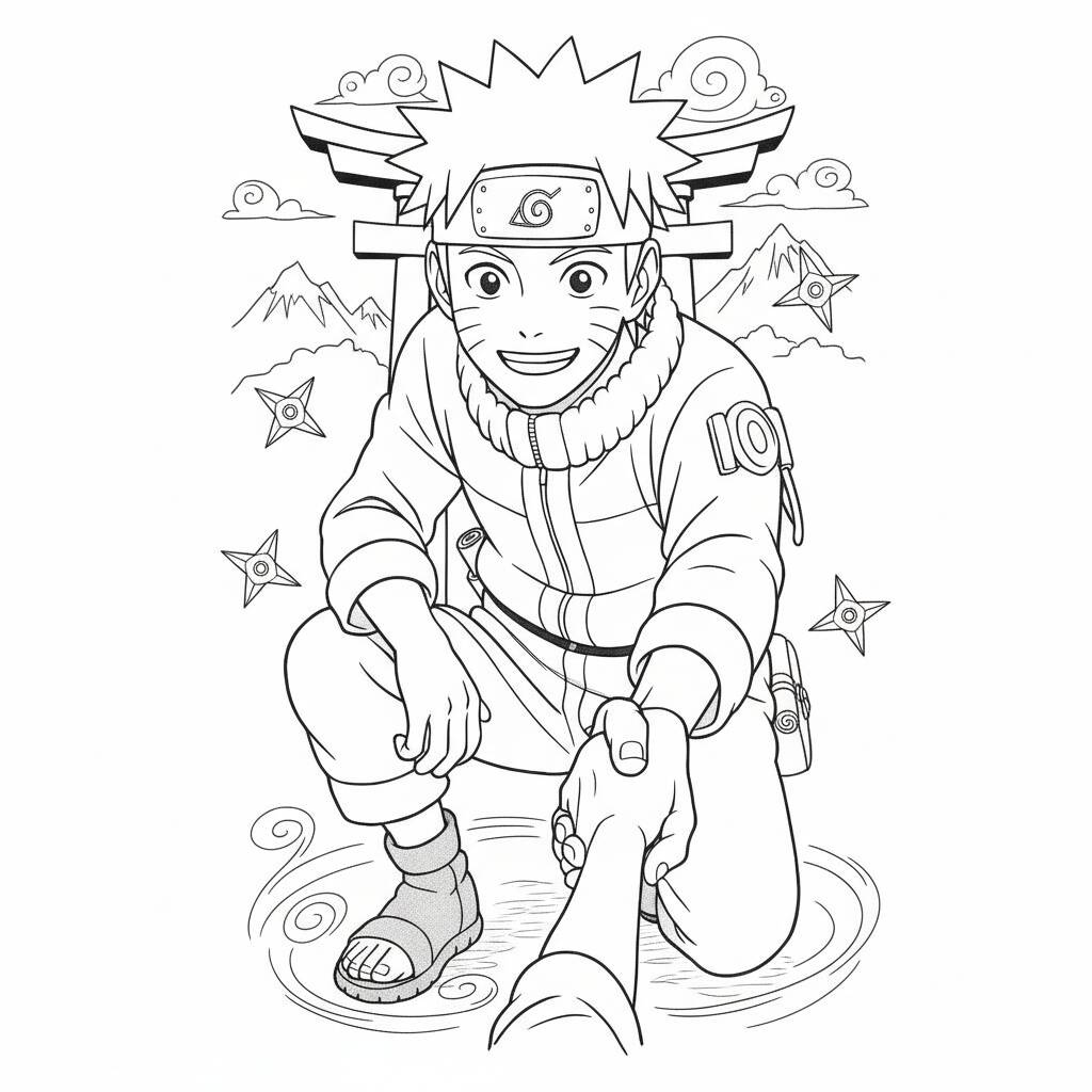 Desenho do Naruto estendendo a mão para colorir