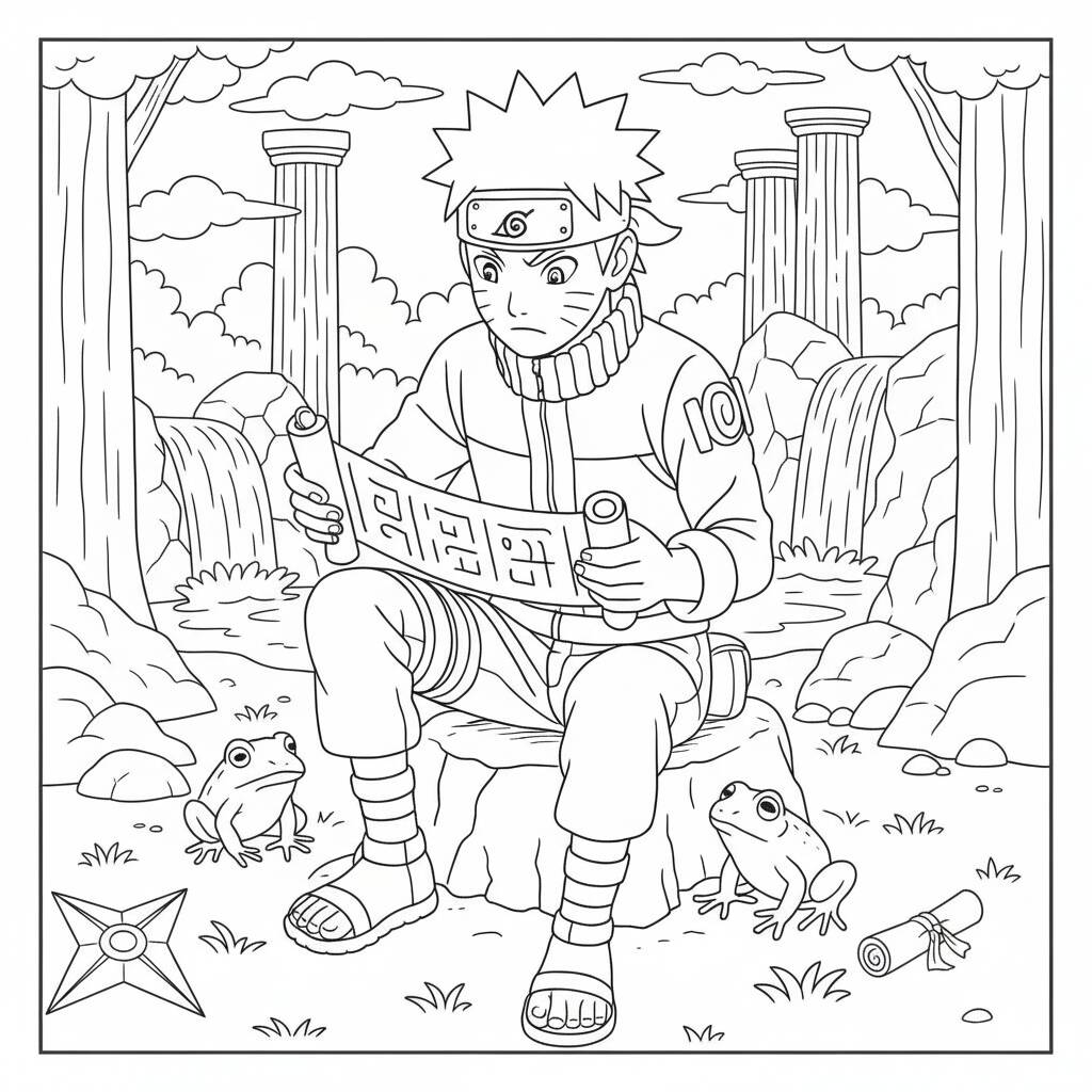 Naruto reading a scroll coloring page