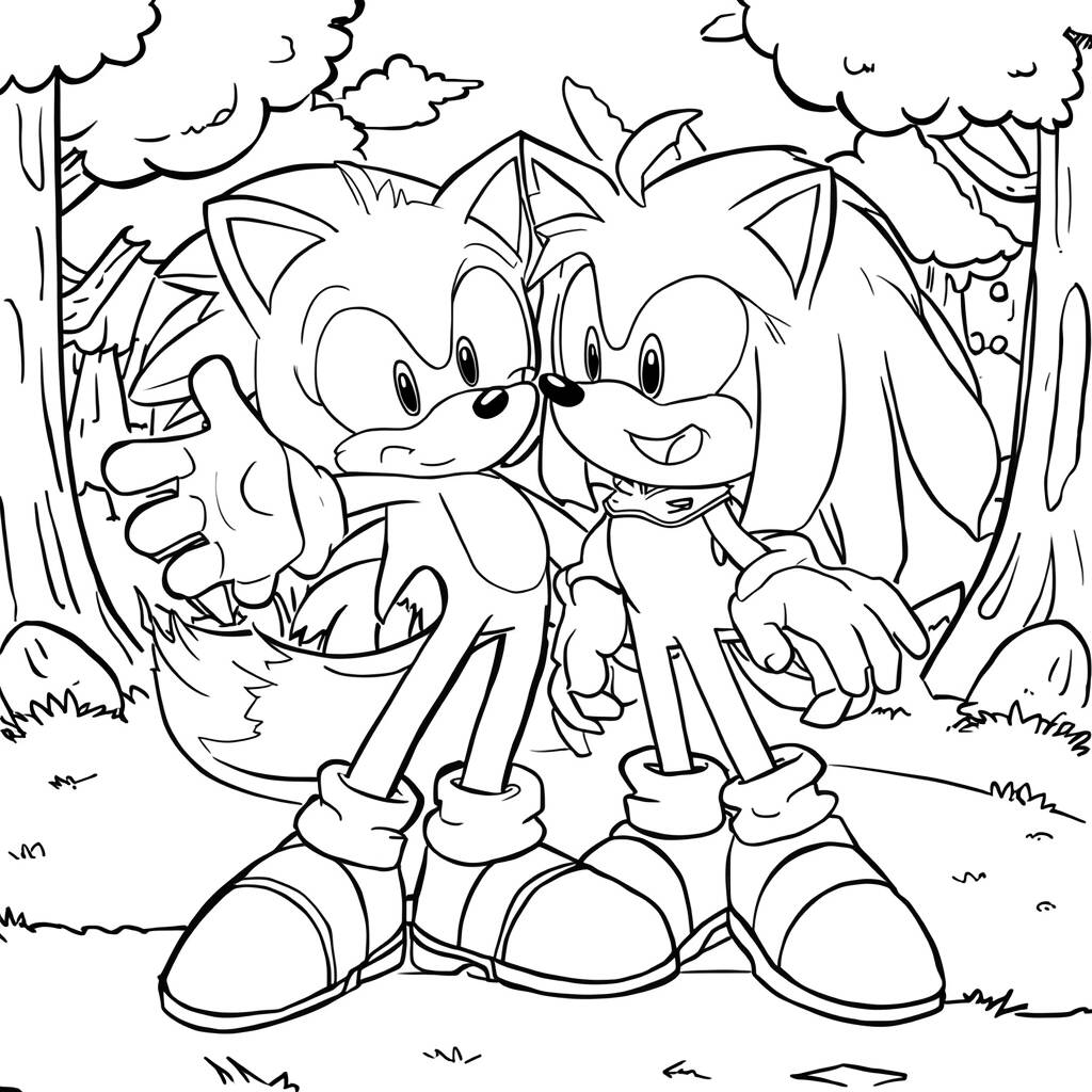 Sonic con sus amigos Página para colorear