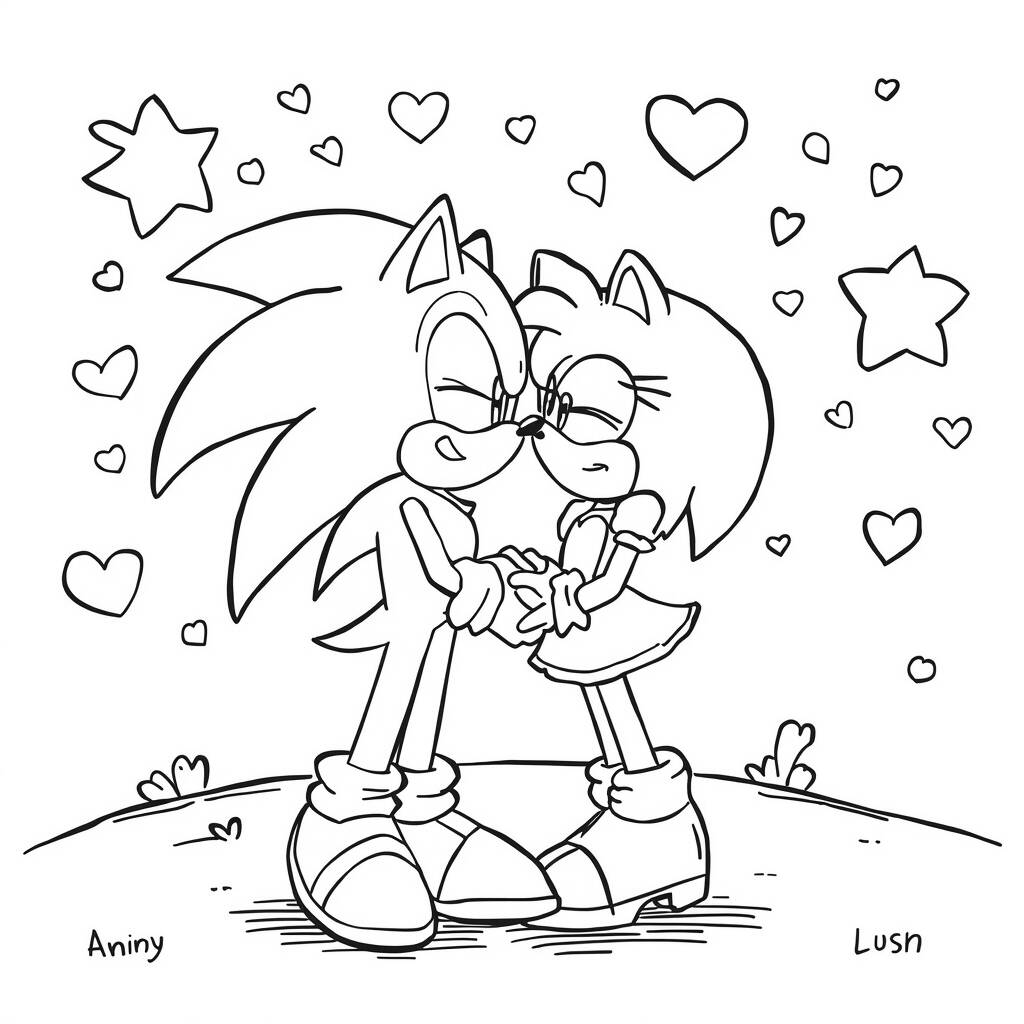Desenho do Sonic e Amy em um Encontro Romântico para Colorir