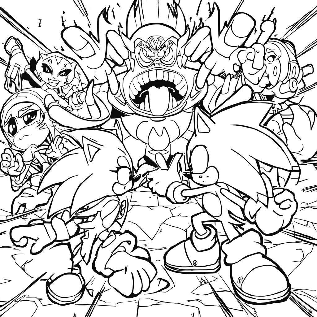 Dibujo para colorear de Sonic y sus enemigos