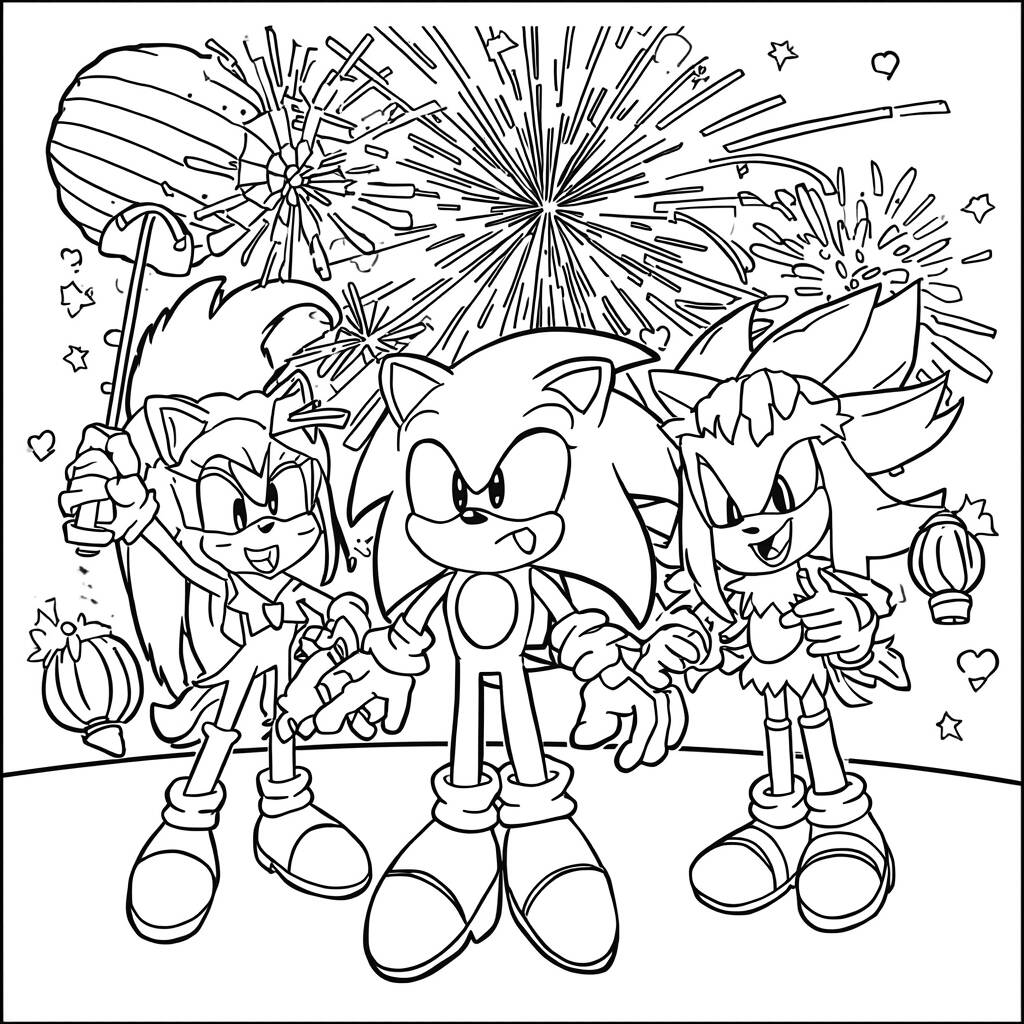 Desenho do Sonic e seus Amigos em um Festival para Colorir