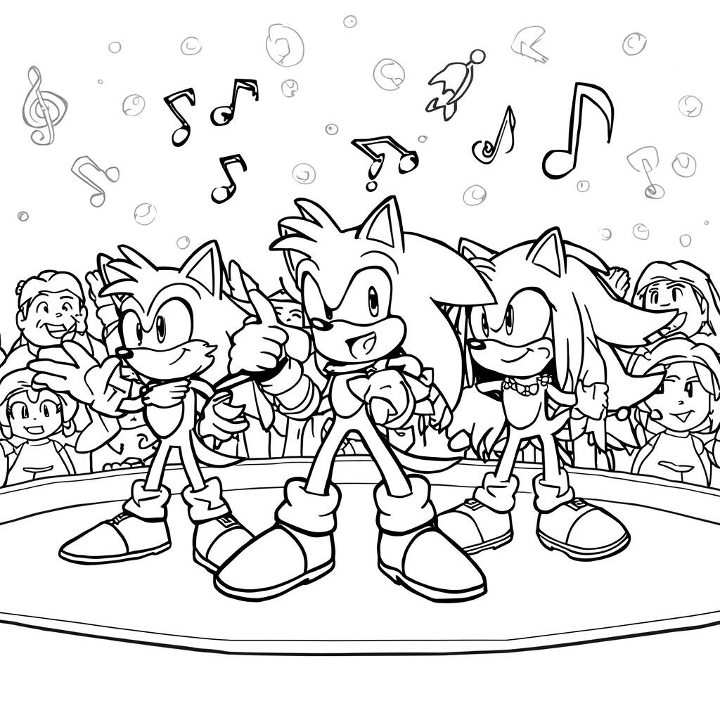 Desenho do Sonic e seus Amigos em um Show para Colorir