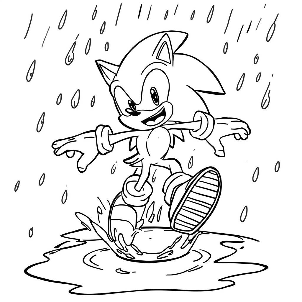 Desenho do Sonic em um Dia de Chuva para Colorir