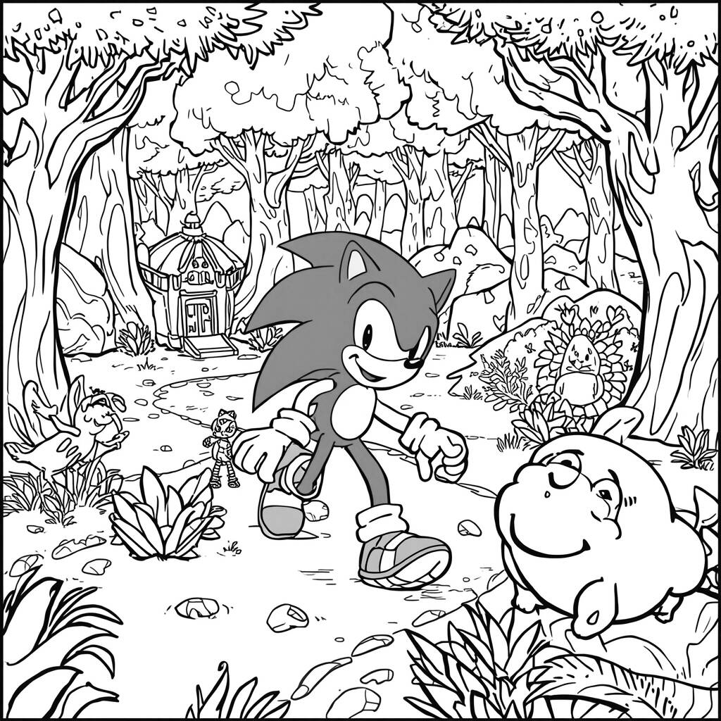 Desenho do Sonic em um Mundo de Fantasia para Colorir