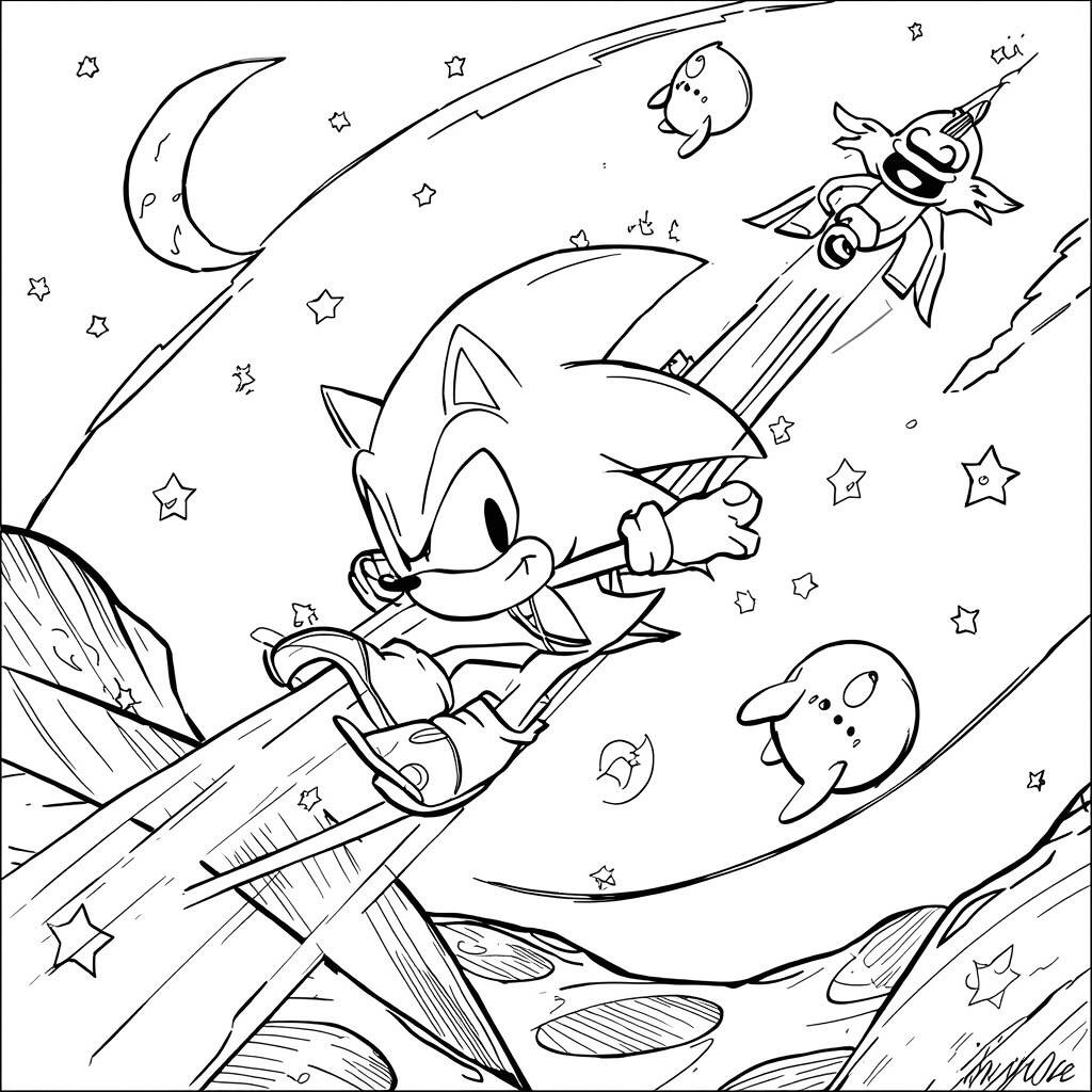 Desenho do Sonic em um Mundo de Sonhos para Colorir