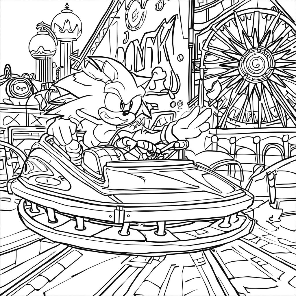 Desenho do Sonic em um Parque de Diversões para Colorir