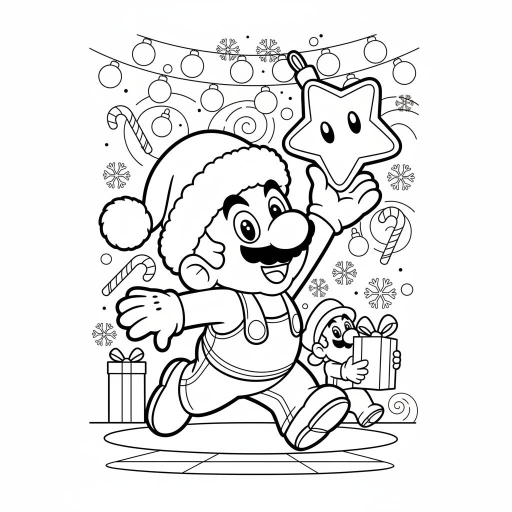 Desenho do Super Mario Natalino para colorir
