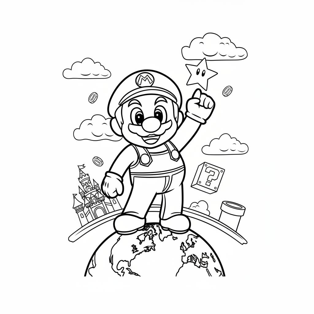 Desenho do Super Mario com Estrela para colorir
