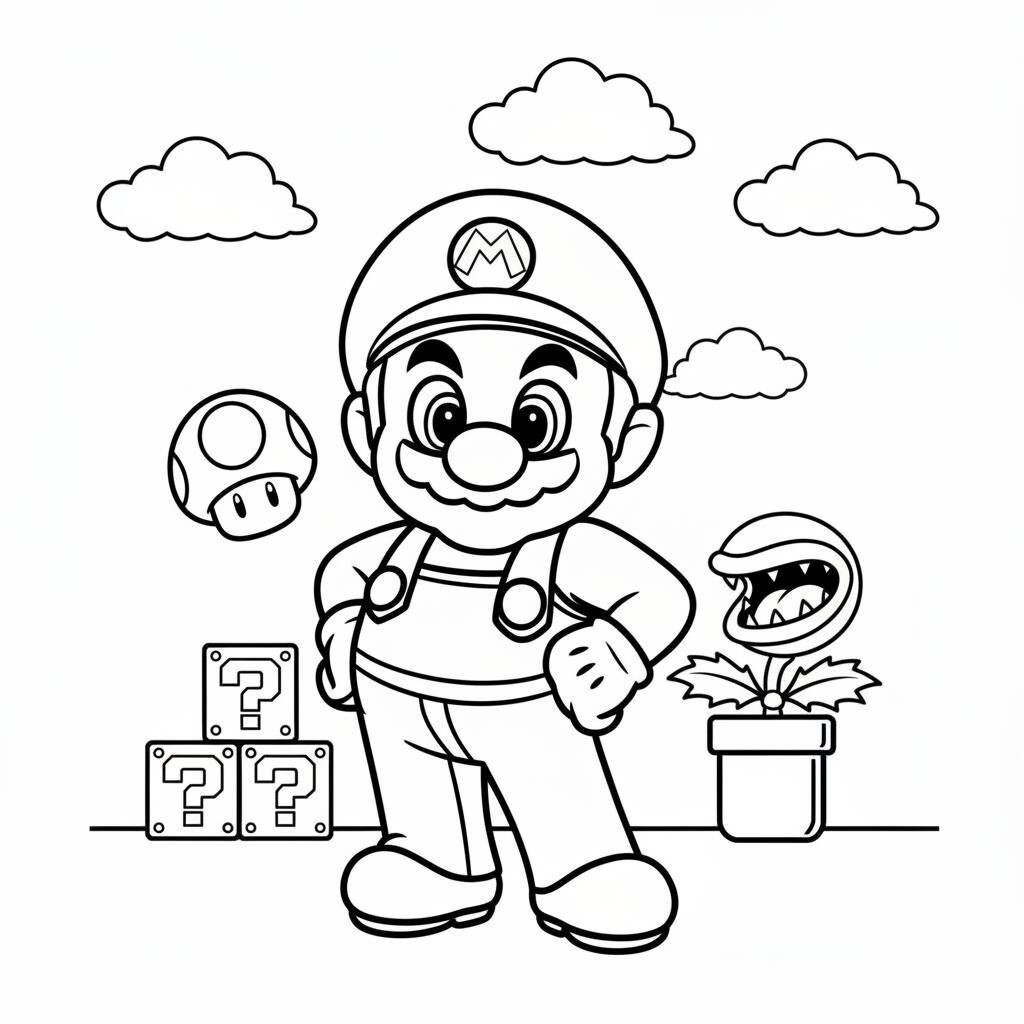 Desenho do Super Mario com Power-ups para colorir