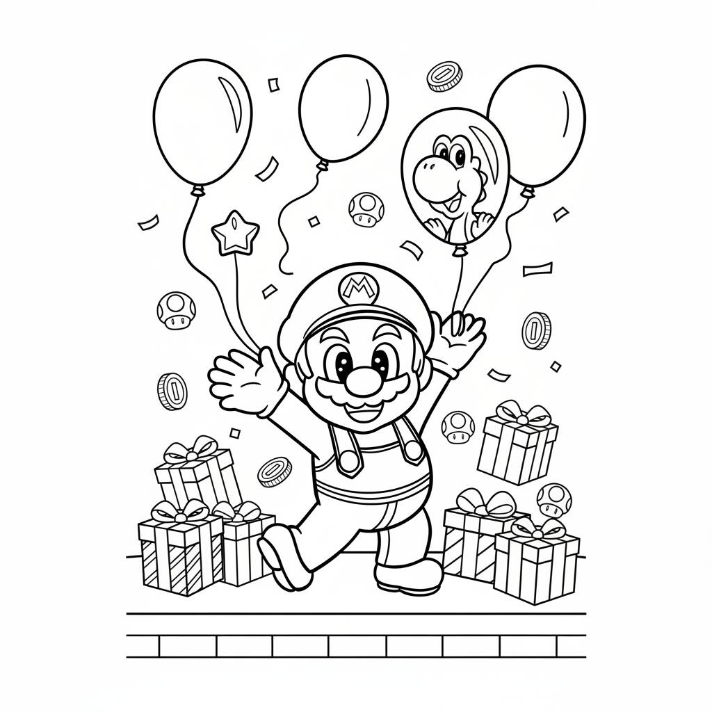 Desenho do Super Mario com balões para colorir