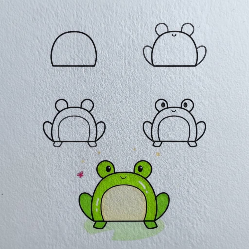 Desenho fácil de um sapo com instruções passo a passo