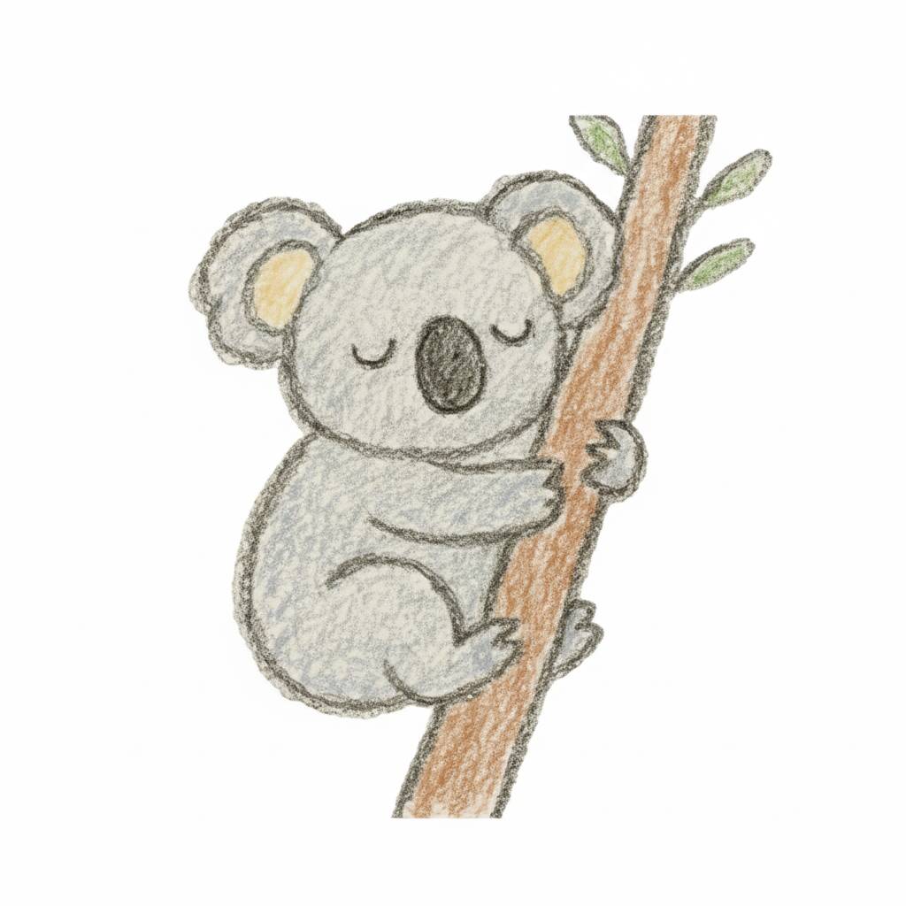 Desenho fofo de coala em uma árvore para colorir