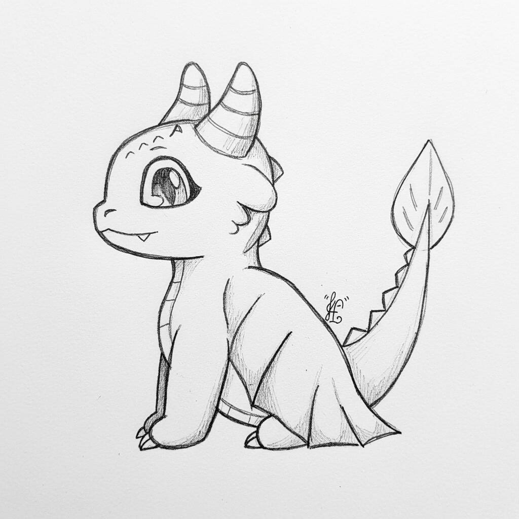 Desenho fofo de dragão para desenhar no tédio
