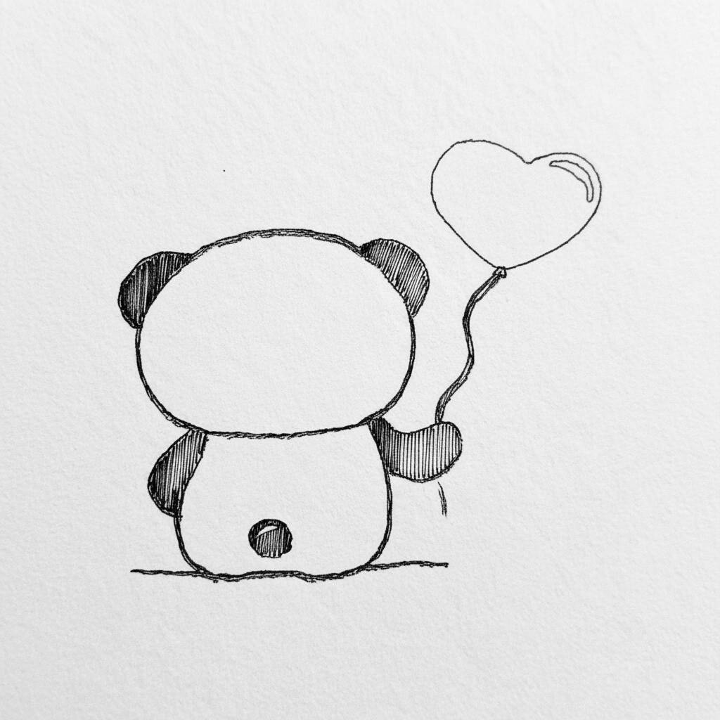 Desenho fofo de panda com balão coração