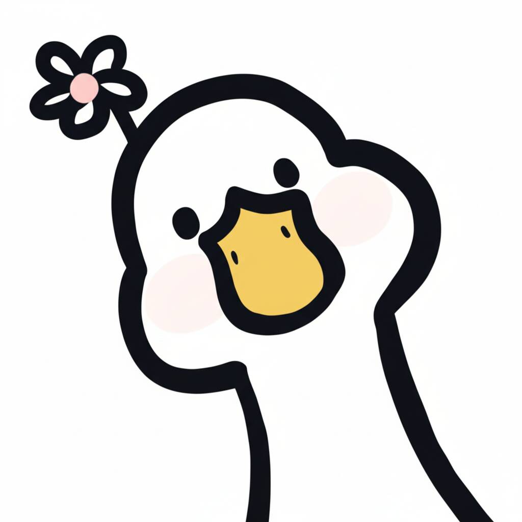 Desenho fofo de patinho com flor para colorir