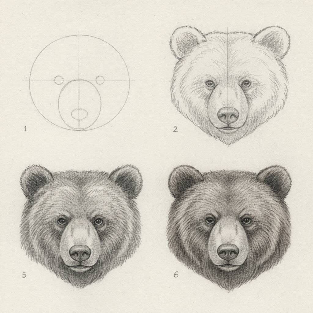 Dibujo paso a paso de un oso para colorear.