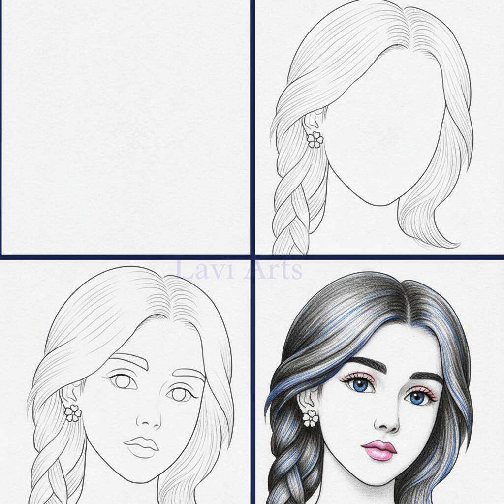 Desenho passo a passo de uma menina com cabelo longo