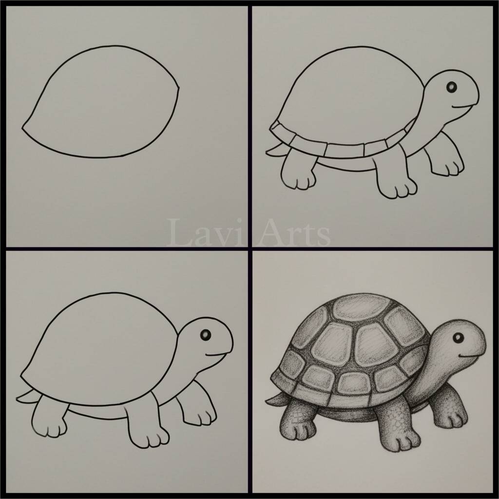 Desenho passo a passo de uma tartaruga fácil para colorir