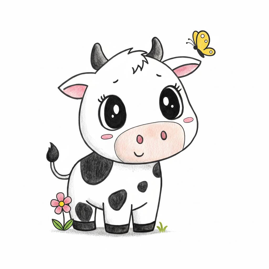 Desenhos Legais: desenho fofo de vaquinha com borboleta para colorir