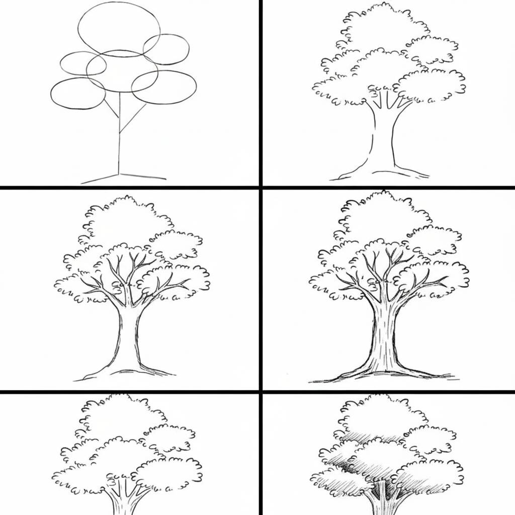 Instruções para desenhar uma árvore em etapas